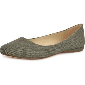 Nine West Women's Dark Olive Leather Closed Pointed Toe Ballet Flats Shoes